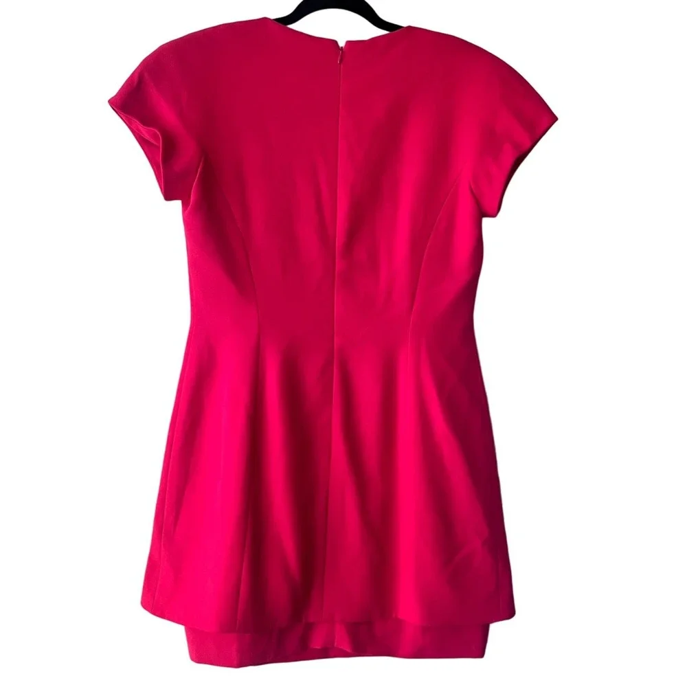 I. Magnin Peplum Mini Dress Women Pink V-Neck Cap‎ Sleeve Size 8